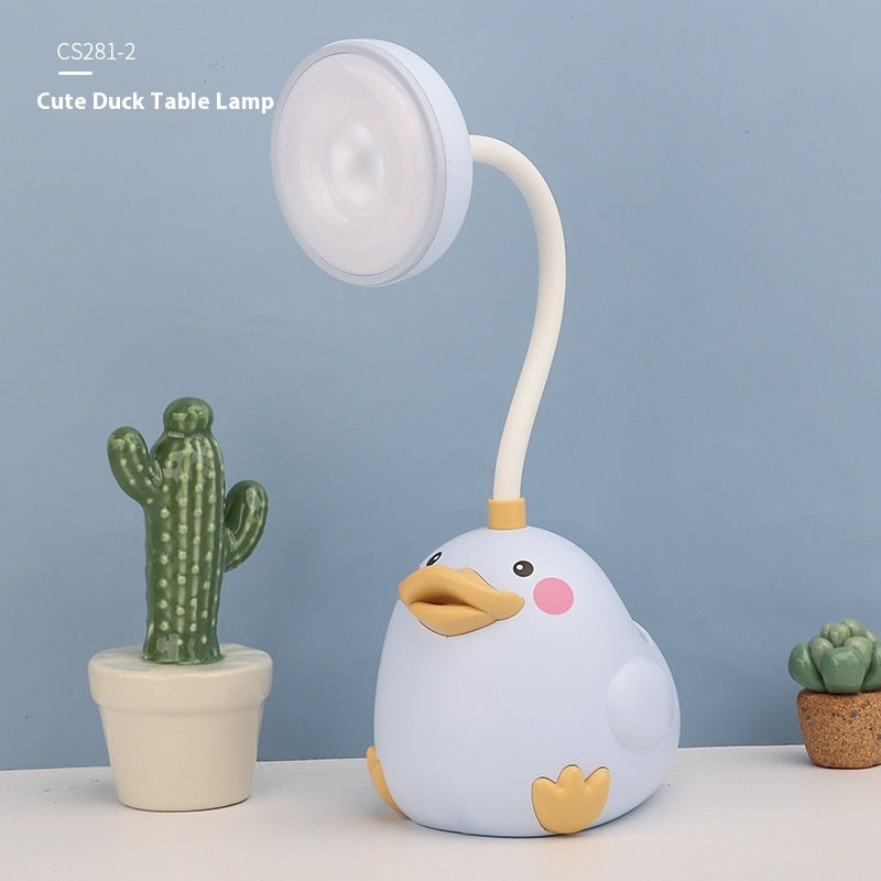 Cute Duck Pen Holder Storage LED Desk Lamp – USB Rechargeable Warm Light Study Lamp