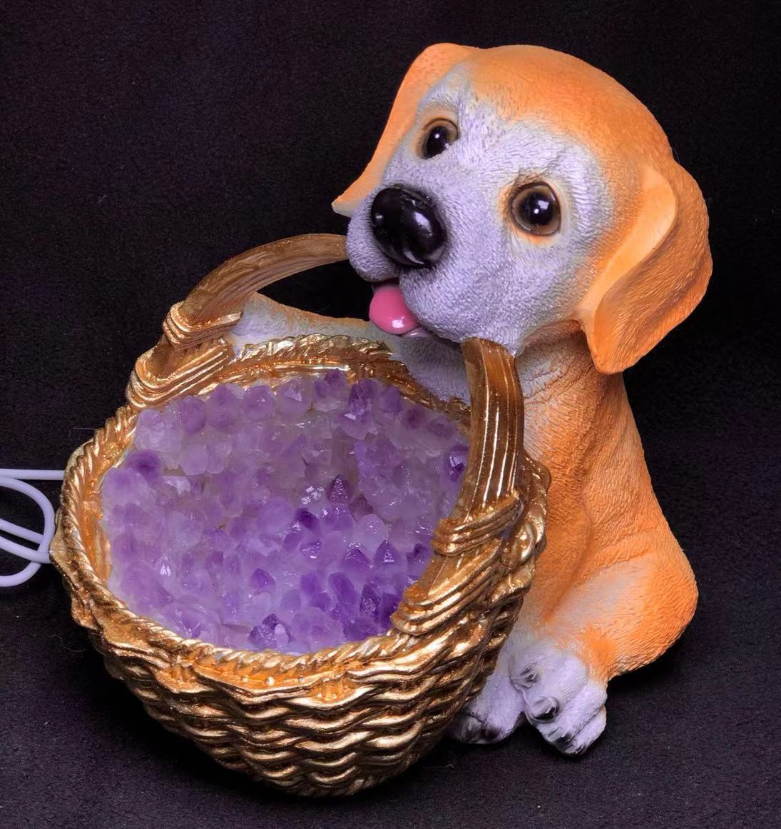 Little Yellow Dog Cabas Crystal Ornament, Amethyst Modern Home Decoration