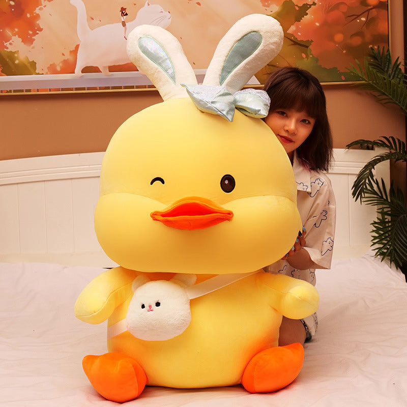 Costume Cuddles: Cute Rabbit Ear Duck Doll Plush Toy