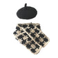 Knitted Beret & Plaid Scarf Set for Pets, Cute Belle-Style Accessories for Cats & Small Dogs