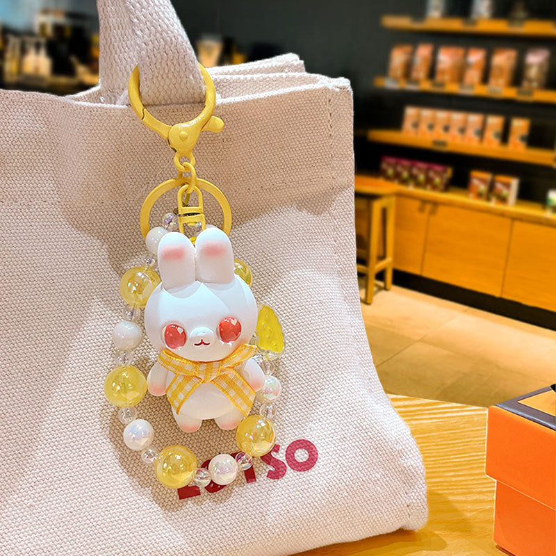 Cartoon Beaded Cute Bunny Doll Keychain, Acrylic Charm Accessory