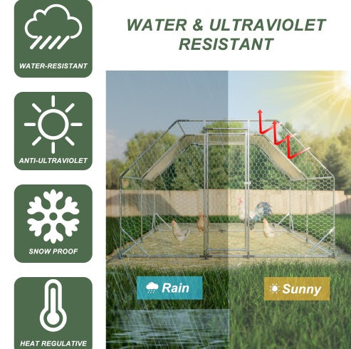 10 ft x 13 ft Galvanized Metal Walk-In Chicken Coop, Large Poultry Run, Weatherproof Hen House with UV-Resistant Cover & Predator-Safe Mesh