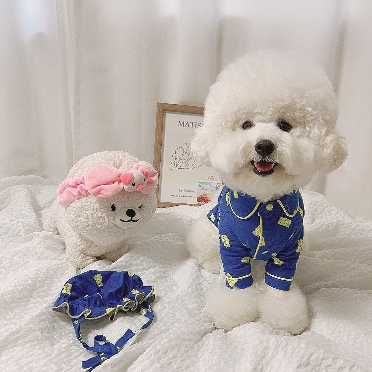 Korean Spring Candy Bear Pajama Set with Hat, Pure Cotton Pet Clothes for Dogs