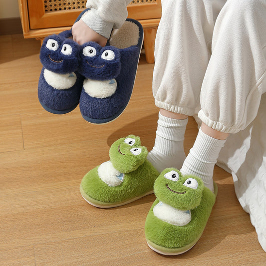 Cozy Winter Fun: Cute Cartoon Frog Indoor Home Plush Warm Slippers (Unisex).