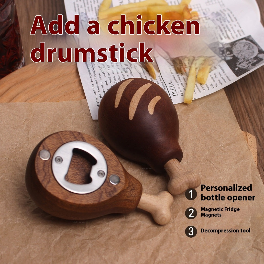 Solid Wood Chicken Leg Bottle Opener – Magnetic Ebony Beer Opener Ornament