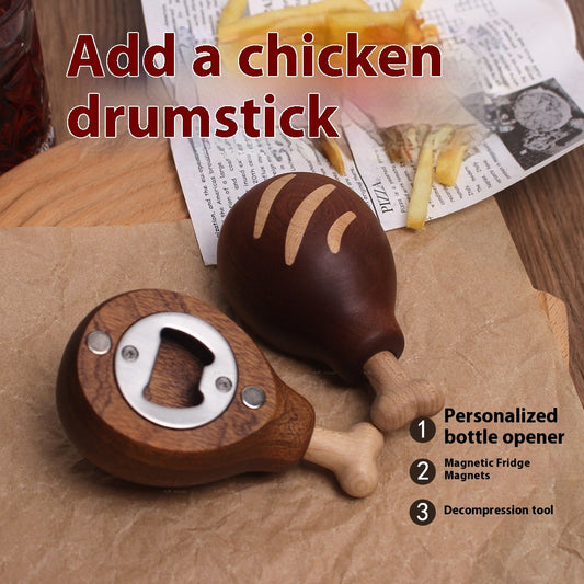 Solid Wood Chicken Leg Bottle Opener – Magnetic Ebony Beer Opener Ornament