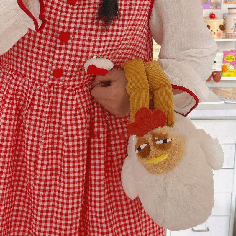 Farm-Fresh Style: Cartoon Chicken Doll Crossbody Bag (Cute Velvet Handbag).