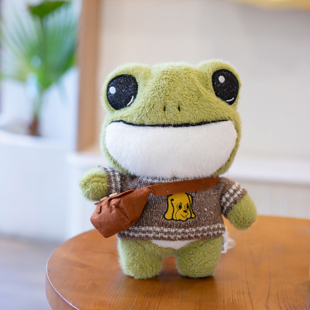 $\mathbf{30\text{cm}}$ Dressed-Up Delight: Cute Frog Doll Plush Toy Backpack (Wheat Velvet).