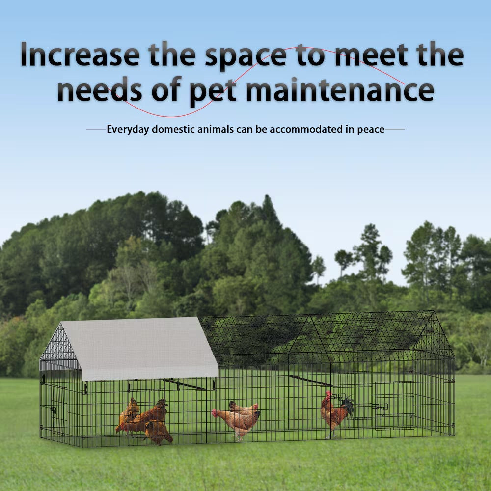 Poultry Farming Outdoor Metal Chicken Coop – Black Gray Fabric & Metal Enclosure