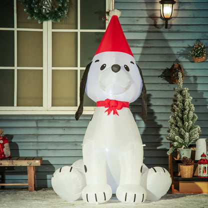 Christmas Inflatable Puppy Decoration, LED Lighted Outdoor Dog Wearing Santa Hat