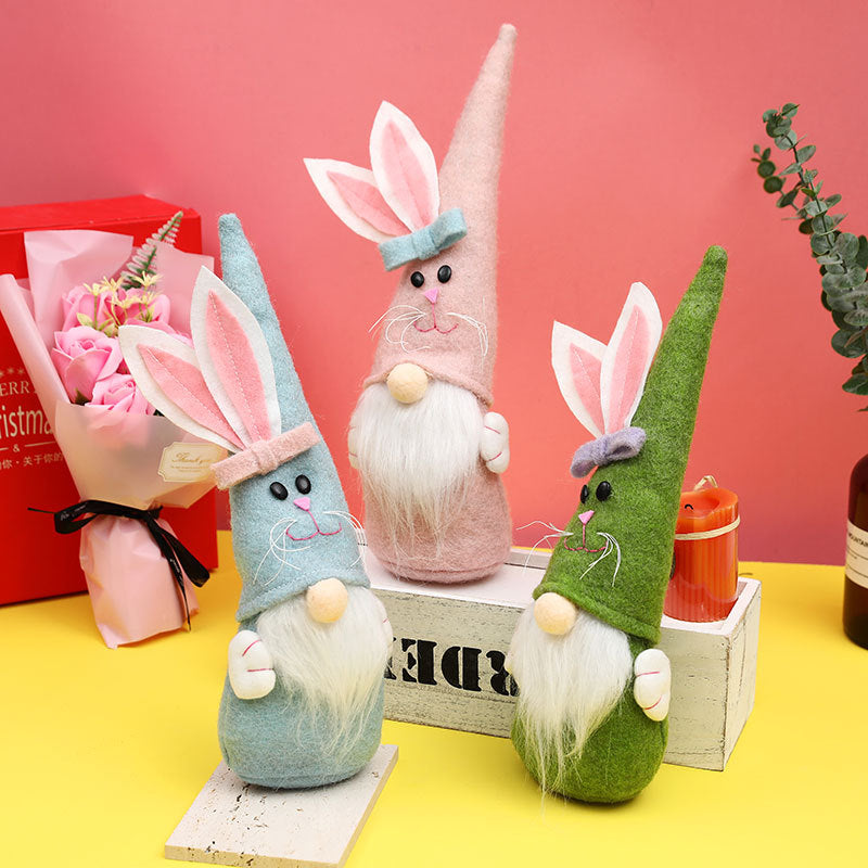 Easter Pointed Hat Bunny Doll, Cute Cloth Ornament for Home Decoration