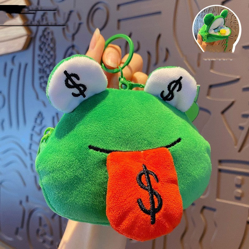 Lucky Charm: Creative Cartoon Plush Money Frog Coin Purse Keychain.
