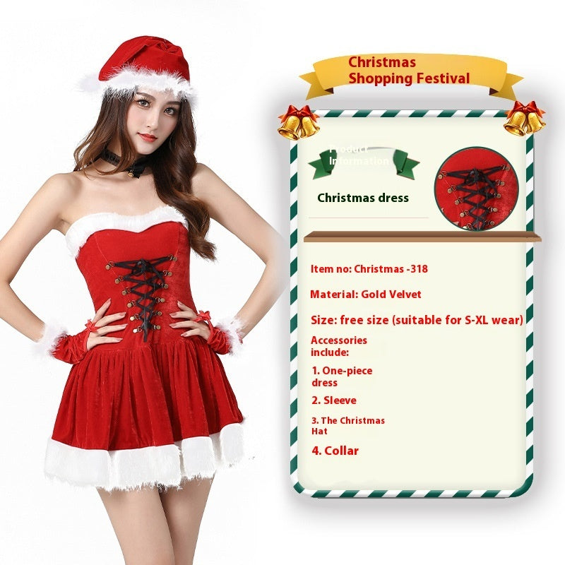 Christmas Bunny Cosplay Uniform, Gold Velvet Women’s Costume Set (Free Size)