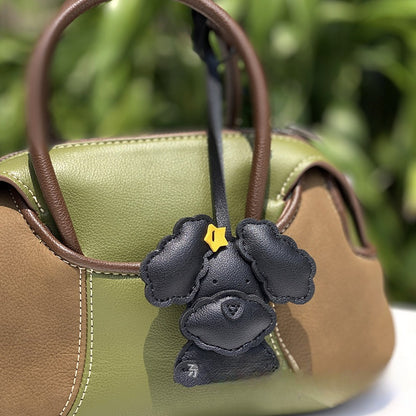 Curly Dog Keychain, PU Leather Pendant Charm (Half-Handmade)