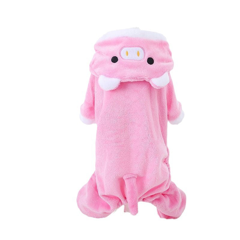 Fleece-Lined Thermal Coral Fleece Pig Pet Costume, Cat & Small Dog Winter Outfit