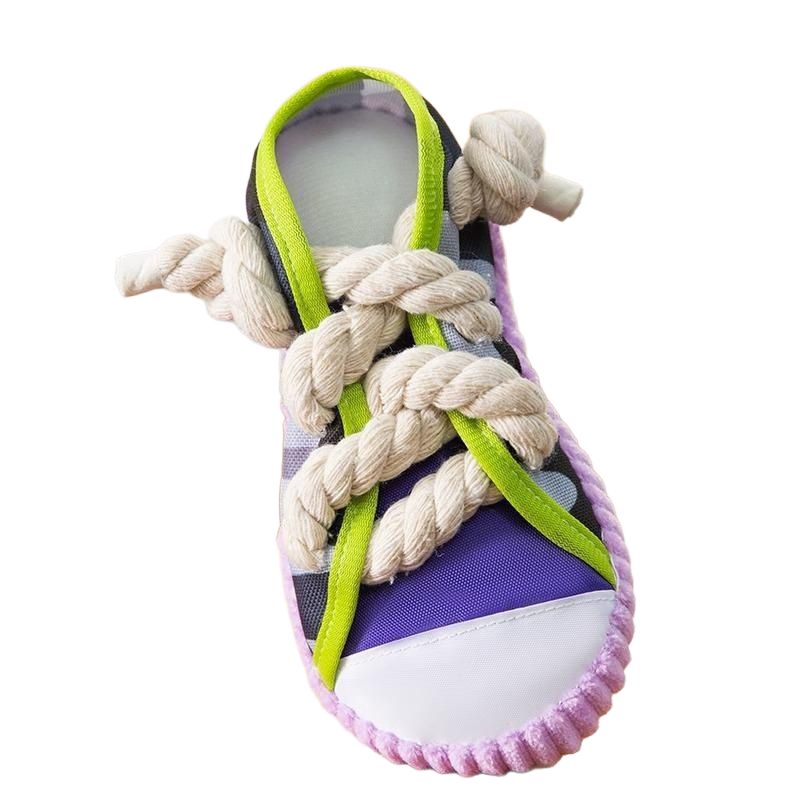 Dog Toys Shoes, Pet Cotton Rope Slippers with Sound, Teeth Cleaning & Built-in BB Airbag Ball