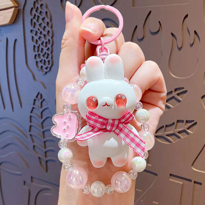 Cartoon Beaded Cute Bunny Doll Keychain, Acrylic Charm Accessory