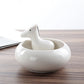 White Ceramic Animal Ornament with Tray, Dog, Cat & Hippo Decorative Planter (Small)