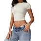 Women’s Short Sleeve Slim Fit Crop Top – Basic Stretch Round Neck Tee