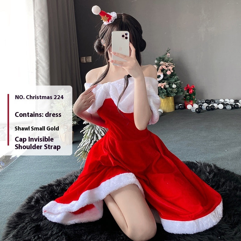 Christmas Bunny Cosplay Uniform, Gold Velvet Women’s Costume Set (Free Size)