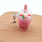 Strawberry Bunny Ice Cream Cup Keychain, Cute PVC Rabbit Drink Pendant (4–6 cm)