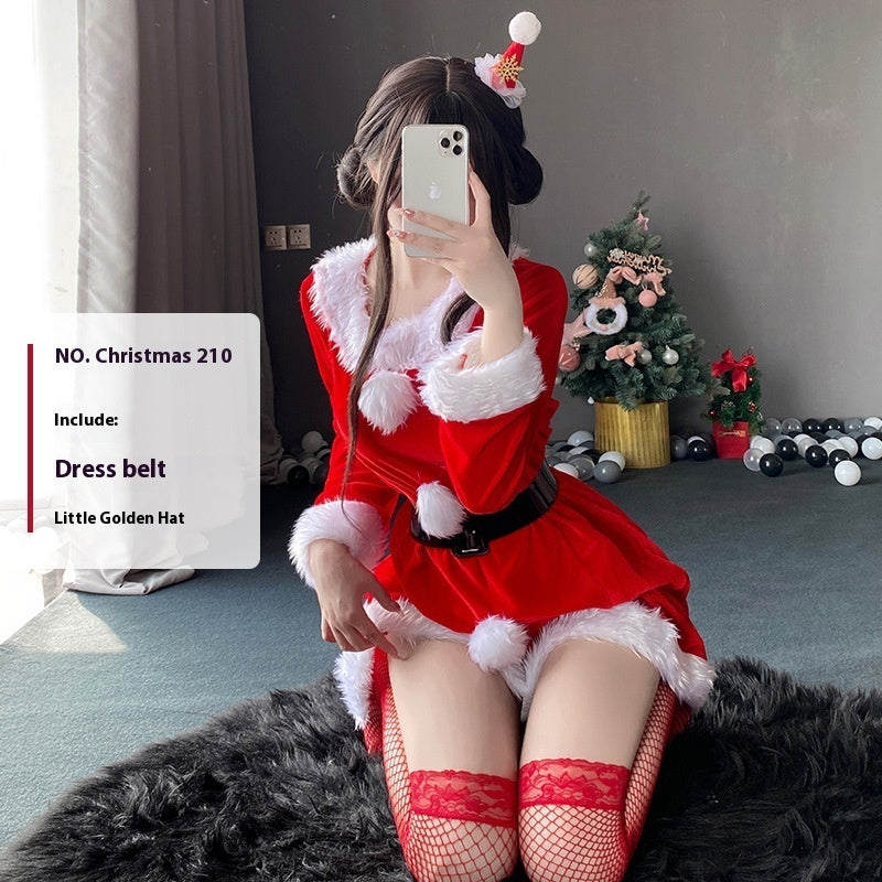 Christmas Bunny Cosplay Uniform, Gold Velvet Women’s Costume Set (Free Size)