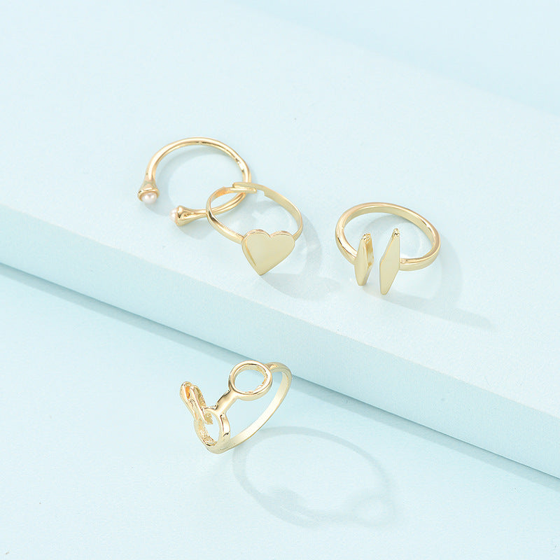 European & American Fashion Bunny Alloy Joint Ring, Heart-Shaped Animal Design