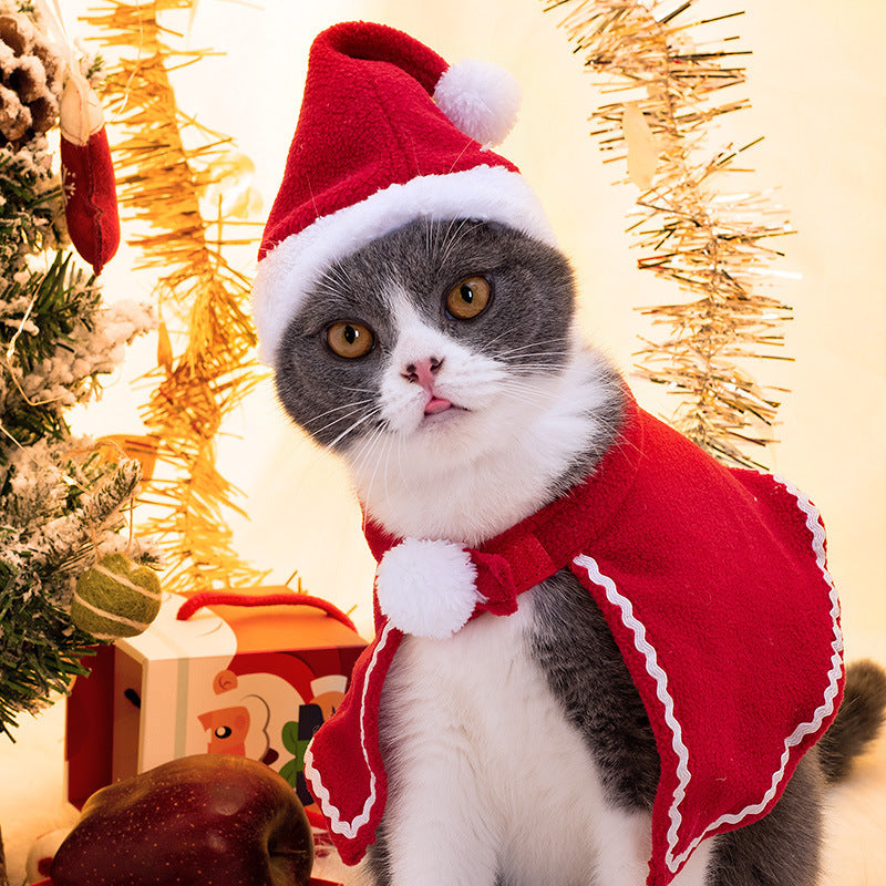 Pet Christmas Suit, Cat & Dog Santa Cloak with Matching Hat