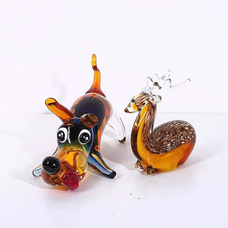 Handmade Colored Glass Dog Ornament, Light Luxury Sika Deer-Inspired Animal Decoration for Tea Table & Home Display
