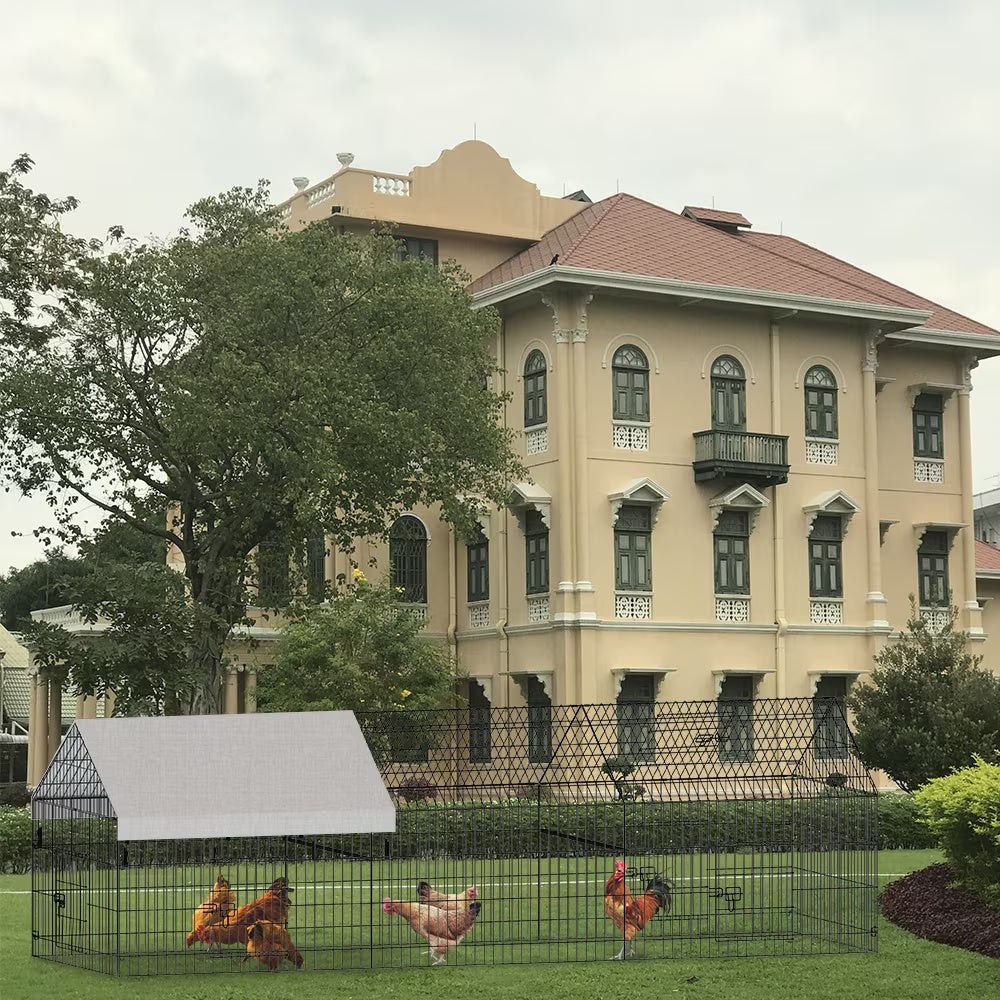 Poultry Farming Outdoor Metal Chicken Coop – Black Gray Fabric & Metal Enclosure