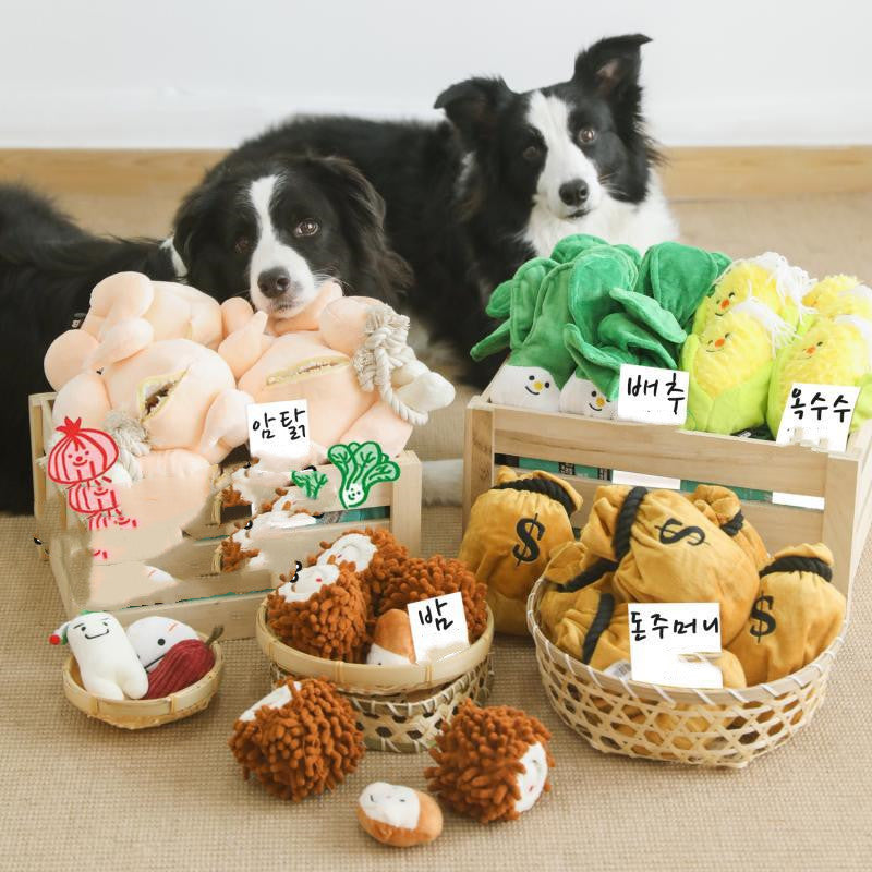 Farm-Fresh Fun: Cute Sounding Pet Rattle Toys (Cabbage/Corn) for Puppies' Anti-Boredom Play.