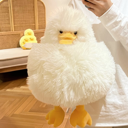 Ultra-Soft Comfort: Cute Fury Duck Plush Doll Pillow (Yellow or White).