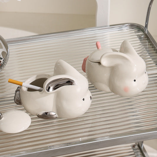 Cute Bunny Ceramic Ashtray, Creative High-Aesthetic Decorative Ornament