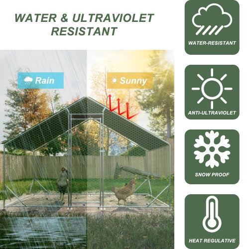 Large Metal Chicken Coop – Walk-In Hen Run with Galvanized Wire, Waterproof & UV-Resistant Cover for Chickens, Ducks, Rabbits, and Outdoor Pets