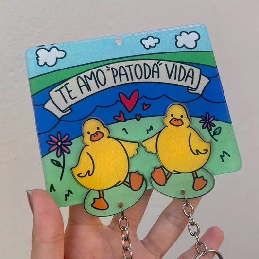Quirky Duo: Creative Funny Couple Duck Keychain (Pastoral Style).