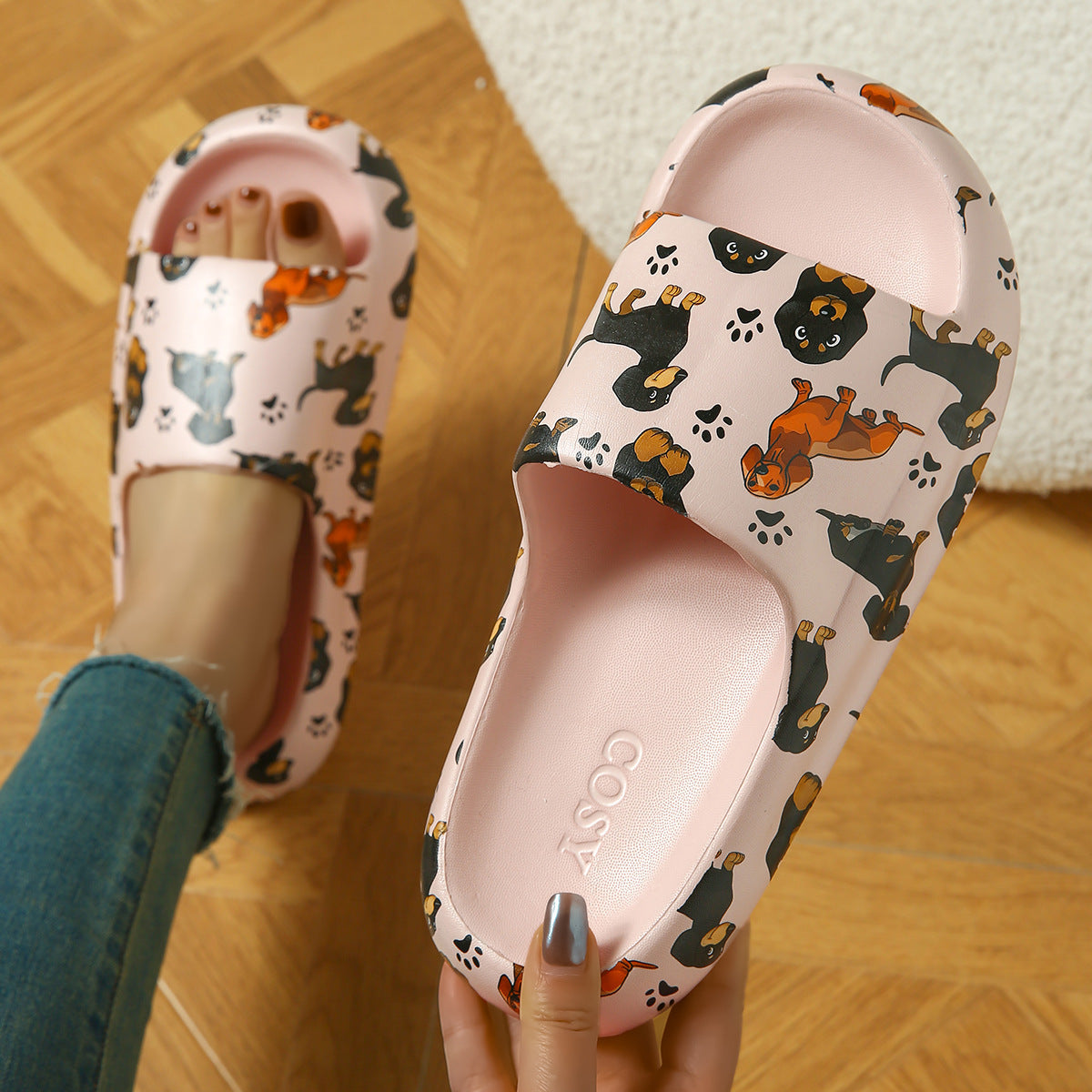 Women’s Sausage Dog Thick-Soled Home Slippers, Cute Cartoon EVA Flip-Flops