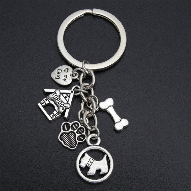 Small Animal Pet Dog Heart Keychain, Zinc Alloy Rope Pendant Accessory
