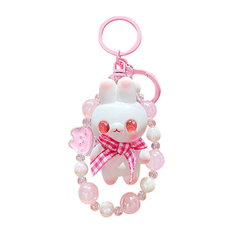 Cartoon Beaded Cute Bunny Doll Keychain, Acrylic Charm Accessory