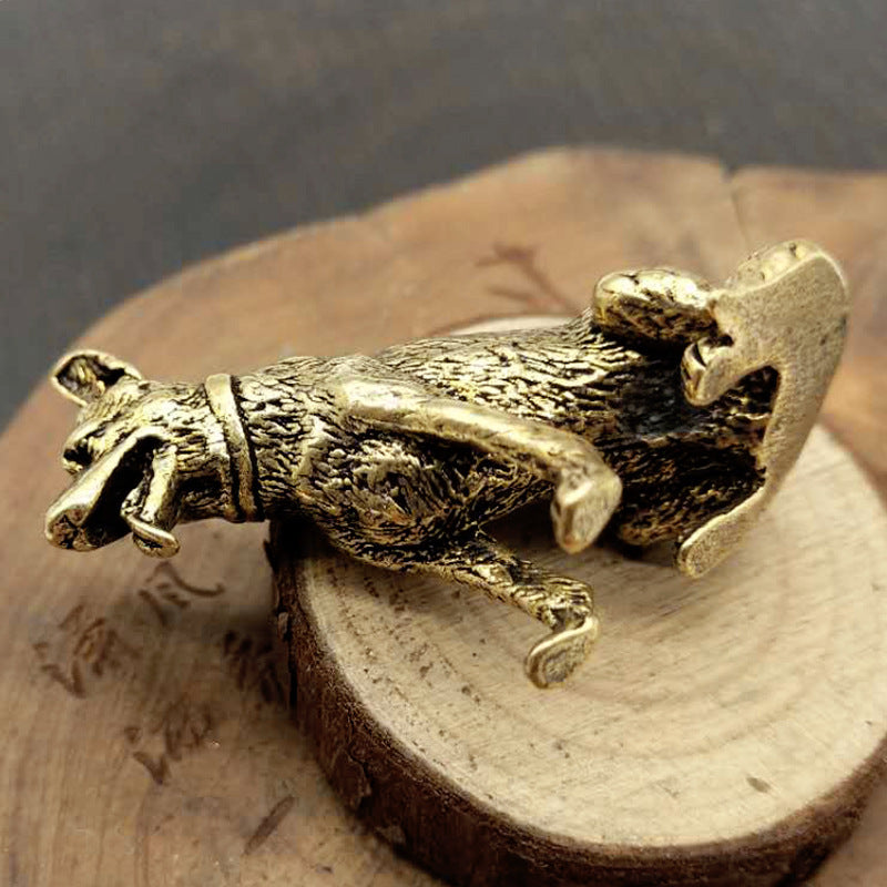 Brass Fortune Dog, Classical Copper Desk Ornament for Good Luck & Prosperity