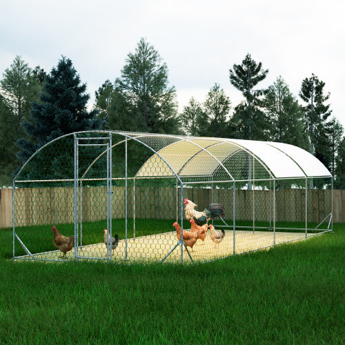 26' x 9' x 6' Large Metal Chicken Coop, Walk-In Poultry Cage With Waterproof Cover, Predator-Safe Design & Easy Assembly (258 sq ft)