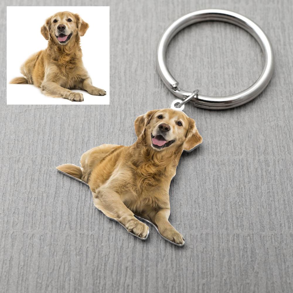Custom Keychain Picture Keyring, Dog Photo Pet Memorial Keepsake