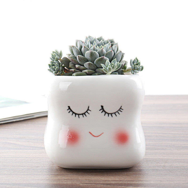 White Ceramic Animal Ornament with Tray, Dog, Cat & Hippo Decorative Planter (Small)