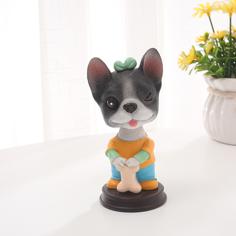 Creative Shaking Head Dog Car Ornament, Resin Dashboard & Desktop Decoration