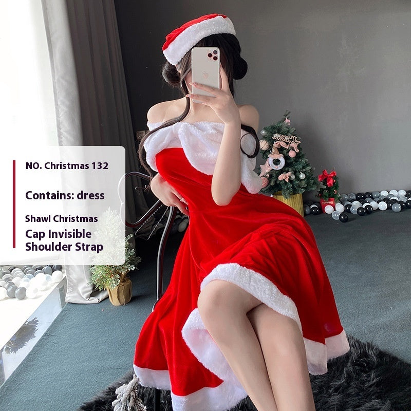 Christmas Bunny Cosplay Uniform, Gold Velvet Women’s Costume Set (Free Size)