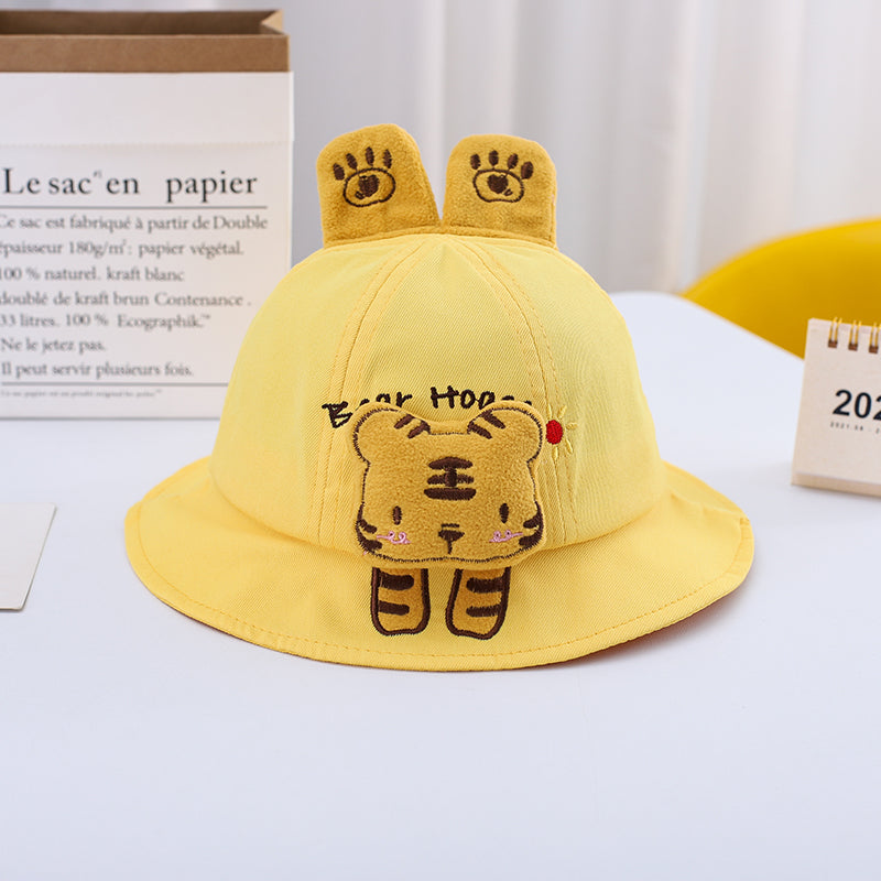 Cute Cartoon Bunny Cotton Wide-Brimmed Pot Hat, Soft Dome Cap for Kids