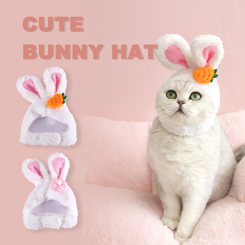 Plush Rabbit Ear Pet Hat, Cute Easter Cartoon Head Cover for Cats & Dogs