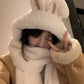 White Bunny Ears Hat & Scarf All-in-One, Winter Shu Cotton Velvet Three-Piece Set