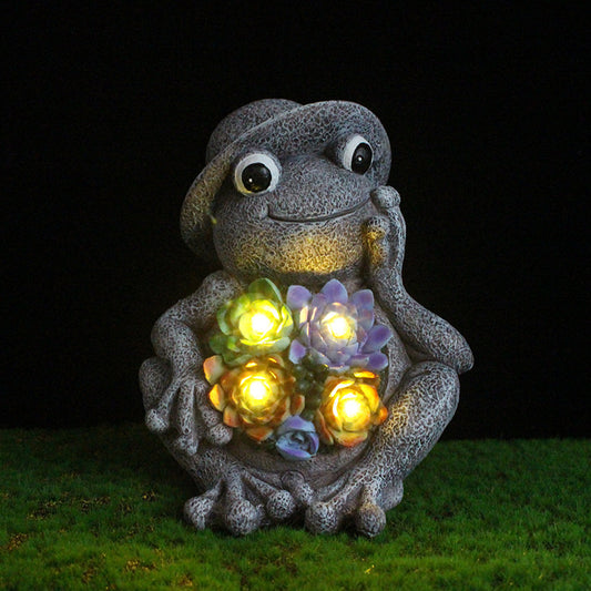 Night Garden Whimsy: Luminous Solar Lamp Hat Frog Outdoor Courtyard Decoration.