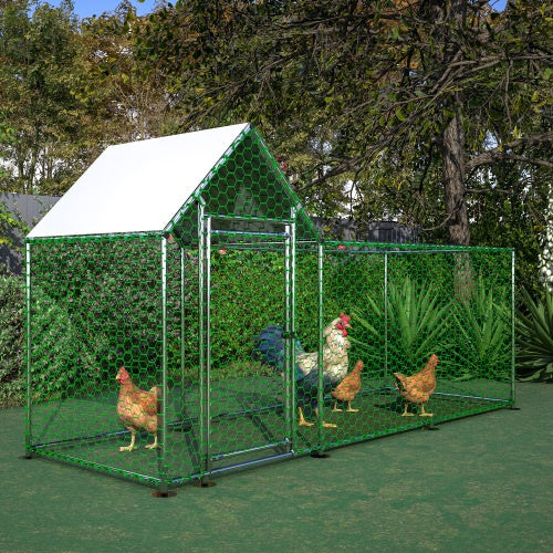 Poultry Habitat Cage with Lid for Chicken Coop, 10x3FT Metal Outdoor Enclosure