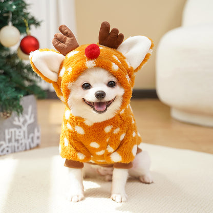 Christmas Elk Pet Costume, Fleece-Lined Winter Clothes for Dogs & Cats (XS–XXL)